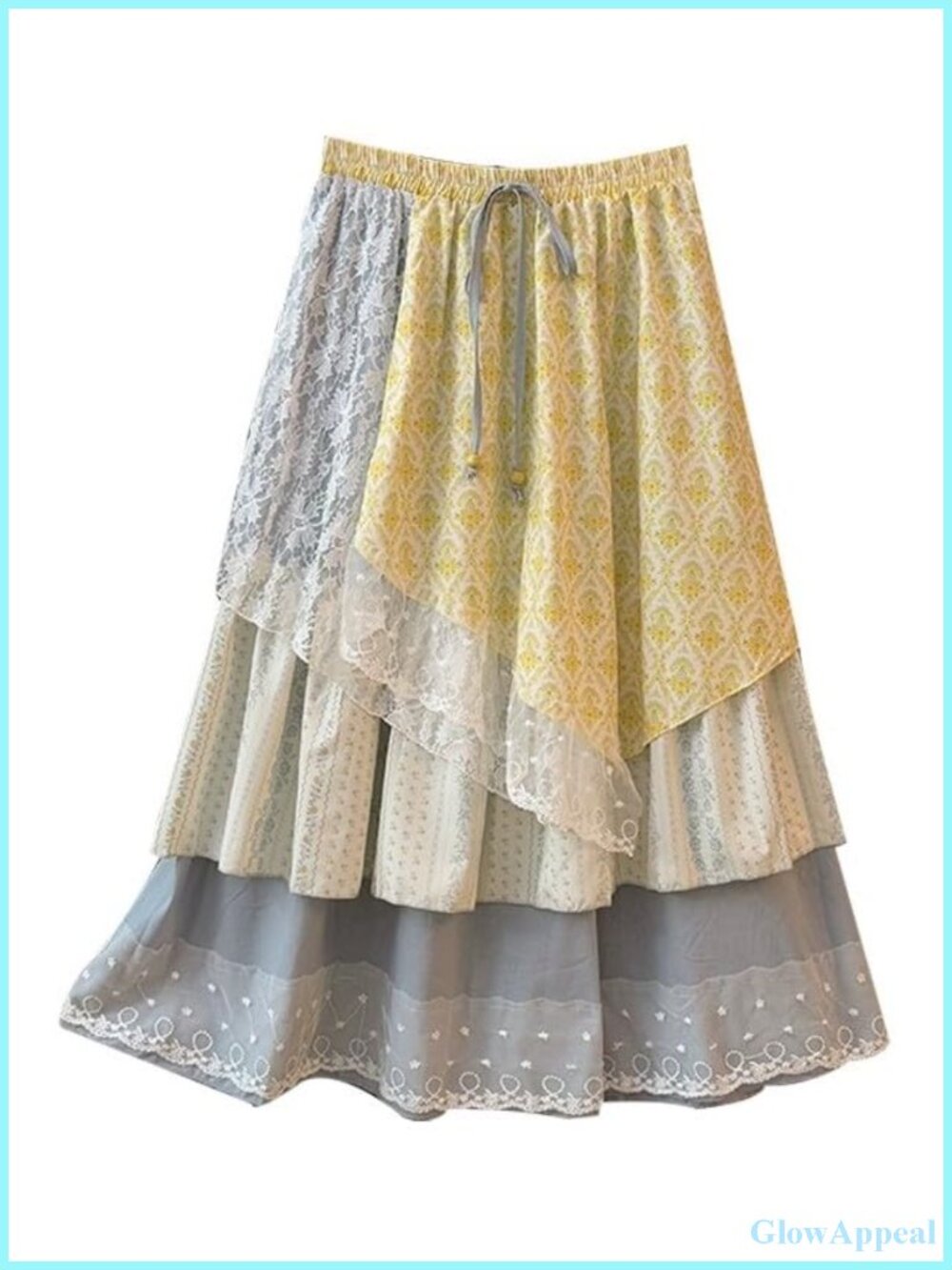 Bohemian Lace Patchwork Midi Skirt High Waist Flowy A-Line Summer